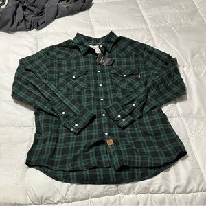 💜5 for $20 Green and Black flannel pearl snap